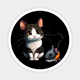 Cats and Mice on the Phone: A Tech-Savvy Feline and Rodent Duo Magnet